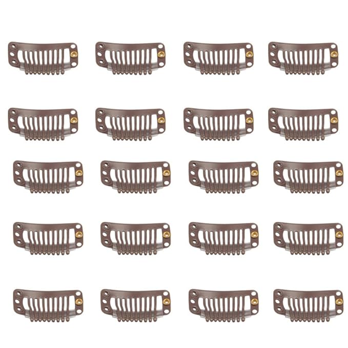 20pcs 9-Teeth Stainless Snap Comb Wig Clips, Hair Extension Clips, Wig Accessories Clip, Diy Clips for Hairpieces Wigs hair extensions (Dark Brown)