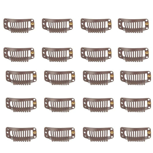 20pcs 9-Teeth Stainless Snap Comb Wig Clips, Hair Extension Clips, Wig Accessories Clip, Diy Clips for Hairpieces Wigs hair extensions (Dark Brown)