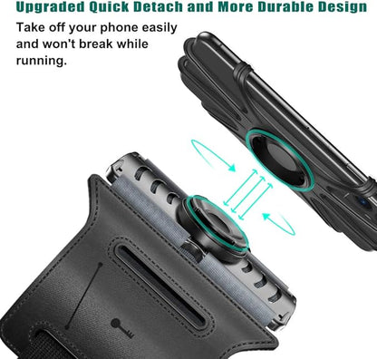 VUP Detachable Running Phone Holder 360°Rotatable Armband for iPod MP3 Player iPhone, Fits All 4-6.7 Inch Smartphone Device, with Key Holder for Running Hiking Biking (Black-Detachable)