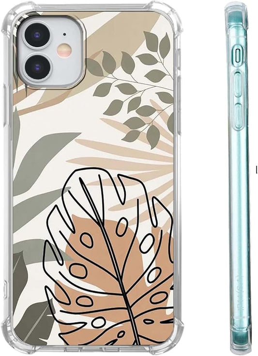 Case for iPhone 11 with Green Leaves Design,Abstract Minimalist Plant Art Pattern,Soft TPU Bumper Phone Cover(11,Leaf)