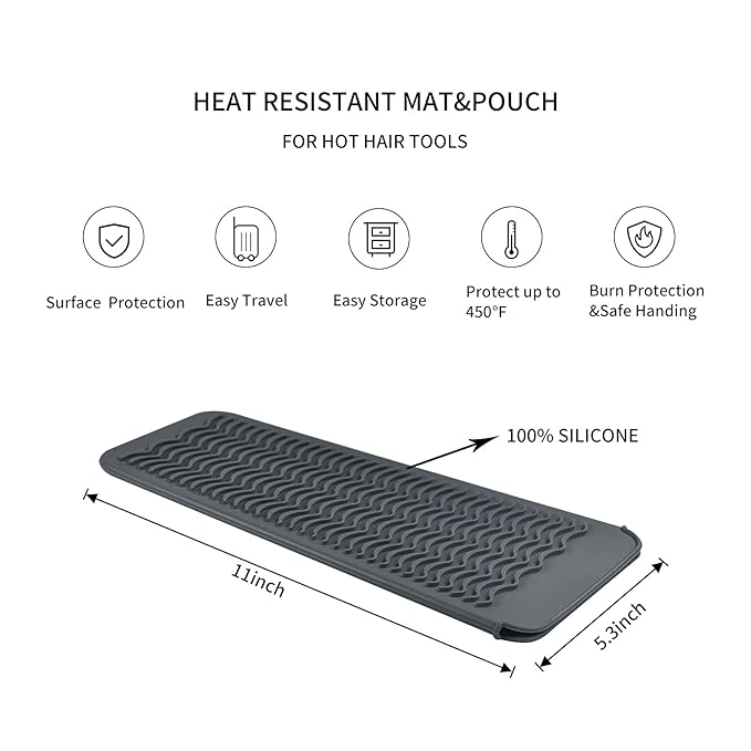 2 Pack Silicone Heat Resistant Travel Mat Pouch for Straighteners, Curling Wands, Flat Irons, and Hot Hair Styling Tools