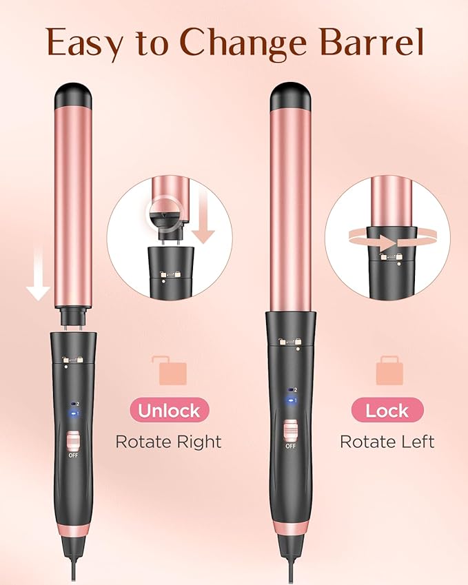 5 in 1 Wand Curling Iron-Kinked Curling Wand Set with Flat Iron Hair Straightener, 3 Barrels Hair Crimper, 3 Ceramic Curling Irons (0.35"-1.25"), 2 Temps Fast Heat Hair Waver Curler with Glove & Clip