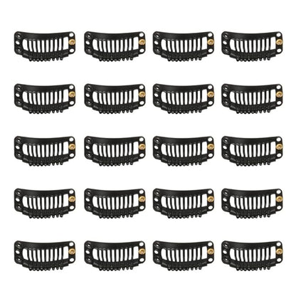20pcs Stainless Snap Comb Clips for Wigs and Hair Extensions, DIY Hairpiece Accessories (Black)