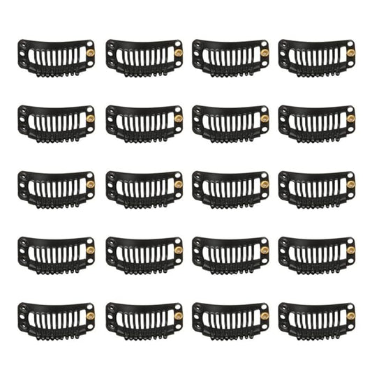 20pcs Stainless Snap Comb Clips for Wigs and Hair Extensions, DIY Hairpiece Accessories (Black)
