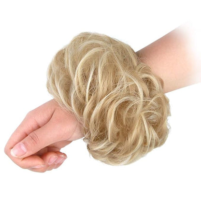 MORICA 2PCS Messy Bun HairPiece Scrunchies - Synthetic Scrunchies Curly Wavy Ponytail HairExtention for ThinHair Women (AshBlonde & BleachBlonde#)