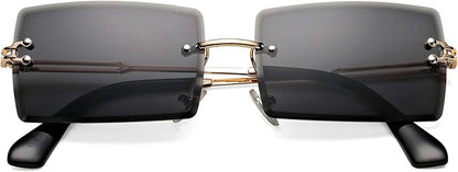Rectangle Sunglasses for Men/Women Small Rimless Square Shade Eyewear