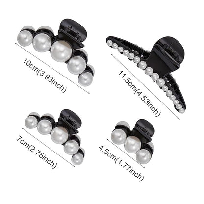 Mehayi 4 PCS Large Black Pearl Hair Claw Clips for Women Girls, Hair Barrette Clamps for Thick Thin Hair, Fashion Hair Accessories Headwear Styling Tools for Party Wedding