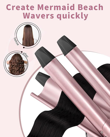 6 in 1 Curling Iron, Curling Wand Set with 3 Barrel Curling Iron and 5 Interchangeable Ceramic Curling Wand (0.35"-1.25”), Instant Heat Up 2 Temp Wand Curler, Include Heat Protective Glove & 2 Clips