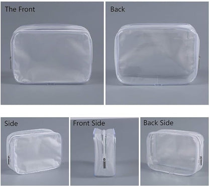 6 Pack Clear Toiletry Carry Pouch with Zipper Portable Plastic Waterproof Cosmetic Bag TSA Approved for Vacation Travel Bathroom and Organizing (White, Small)
