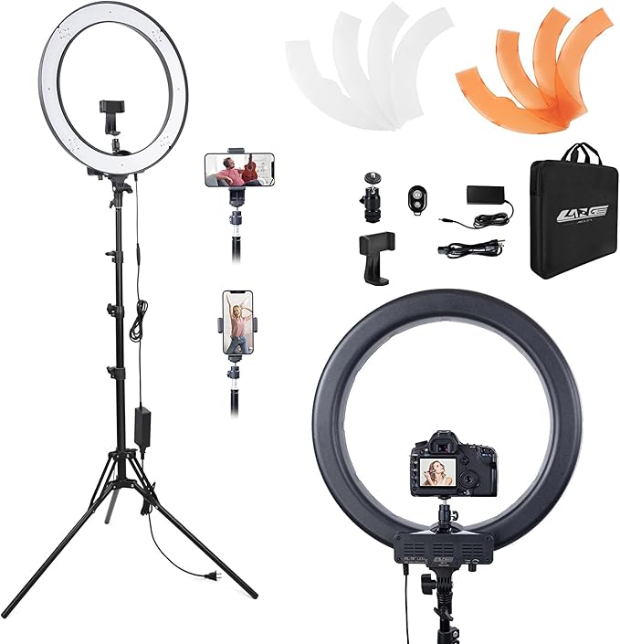 Ring Light Kit 18 "/ 45cm 55W 5500k dimmable LED Light, 70inch Foldable Stand, Phone Clip, Short Video, Studio Video Photography Lighting, Spot Lights，Selfie and Live Streaming Available