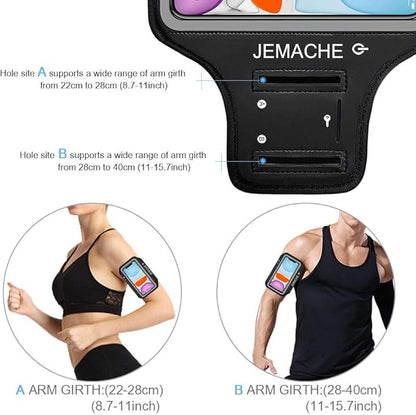 iPhone 16e 16 15 14 Armband, JEMACHE Water Resistant Gym Running Workouts Arm Band for iPhone 16e 16 15 14 13 12 11 Pro (Black)
