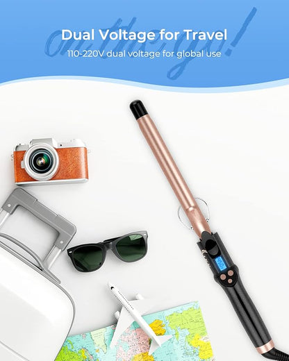 3/4 Inch Extra Long Barrel Curling Iron, Ceramic Tourmaline Curling Wand Professional Dual Voltage