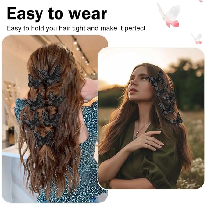20Pcs Butterfly Hair Clips - Black Moving Butterfly Clips Fairy Accessories for Women & Teens