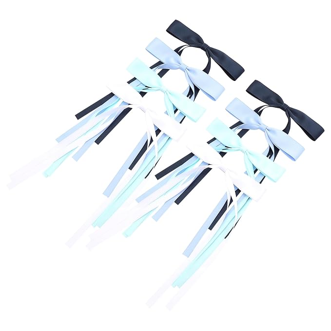 Hair Bows with Long Tails, Clips, and Barrettes for Women's Accessories (White, Blue, Navy Blue, Light Green)