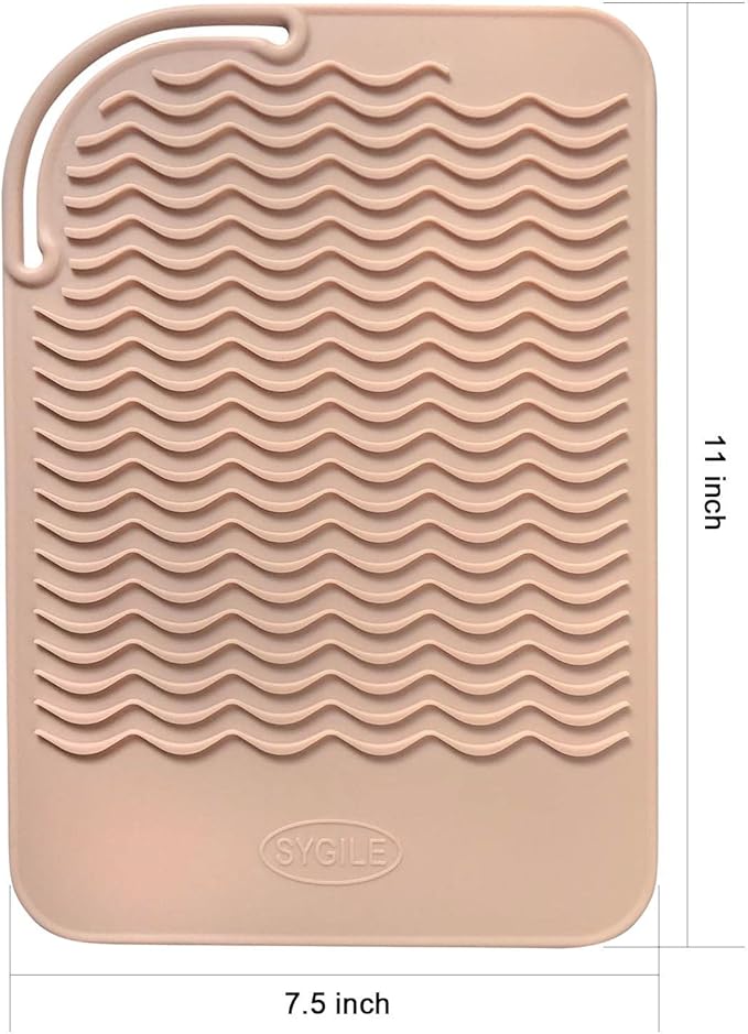 2in1 11" X 7.5" Blush Pink Large Heat Resistant Silicone Mat, Anti-Heat Travel Pad and Dusty Blue Pouch for Hair Straighteners, Curling Irons, Flat Irons and Hair Styling Tools Holder