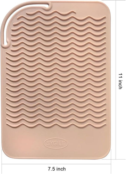 2in1 11" X 7.5" Blush Pink Large Heat Resistant Silicone Mat, Anti-Heat Travel Pad and Dusty Blue Pouch for Hair Straighteners, Curling Irons, Flat Irons and Hair Styling Tools Holder