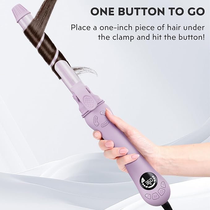 New Version Lanvier Rotating Curling Iron 1 Inch Automatic Curling Wand for Waves; Tourmaline Ceramic Self Curler with 2 Rotating Speed, 11 Adjustable Temperature & Dual Voltage for Worldwide Use