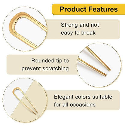 3 Pcs French Hair Pin for Women, 5.5 Inch Metal U-Shaped Hair Clip for Thick Hair, Hair Pins Suitable for Different Hairstyles (Black, Gold, Silver)