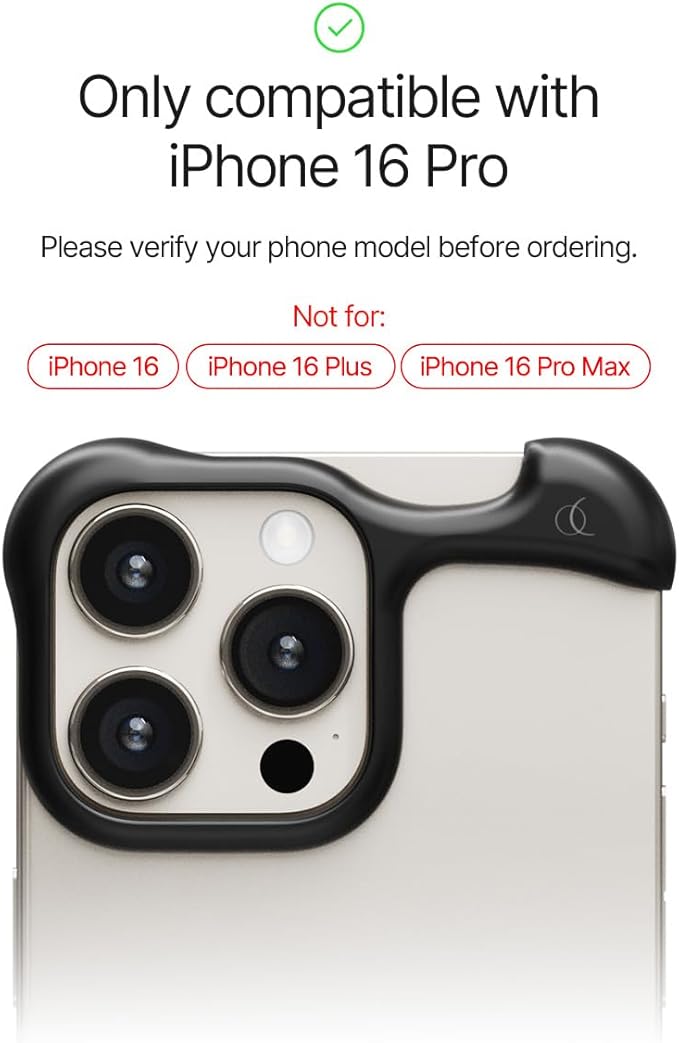 Arc Pulse Compatible with iPhone 16 Pro Phone Case (2024), Minimalist Protective Shock Absorption Aerospace Grade Aluminum Shells + Elastomer Inlays Easy Fit 6.3 inch (Aluminum Matte Black)