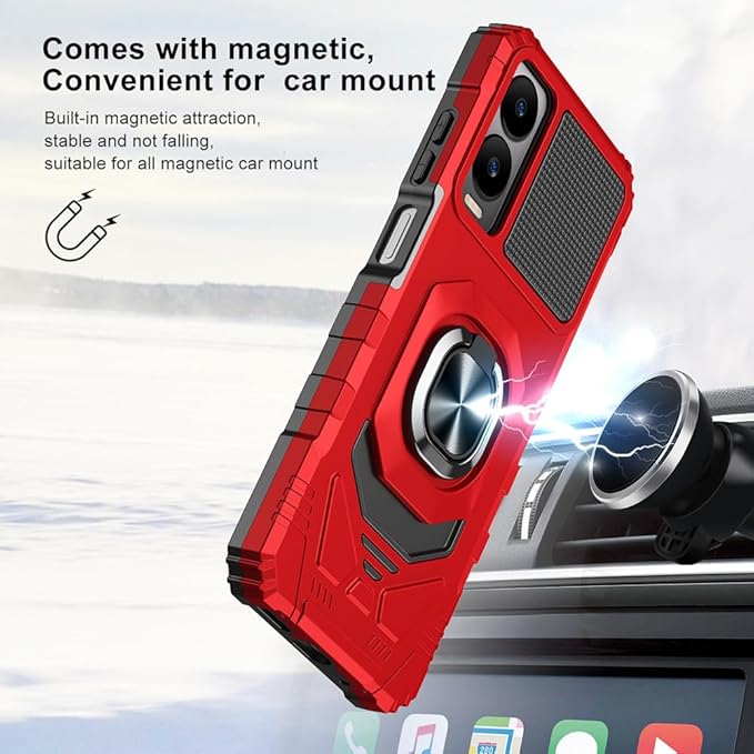 for Cricket Icon 6 / ATT Verge Case with 1 Pack Screen Protector,Dual Layer Hybrid Heavy Duty Defender Protection,Sleek Rugged Reinforced Cushion Corner Kickstand Shockproof Bumper Cover Red