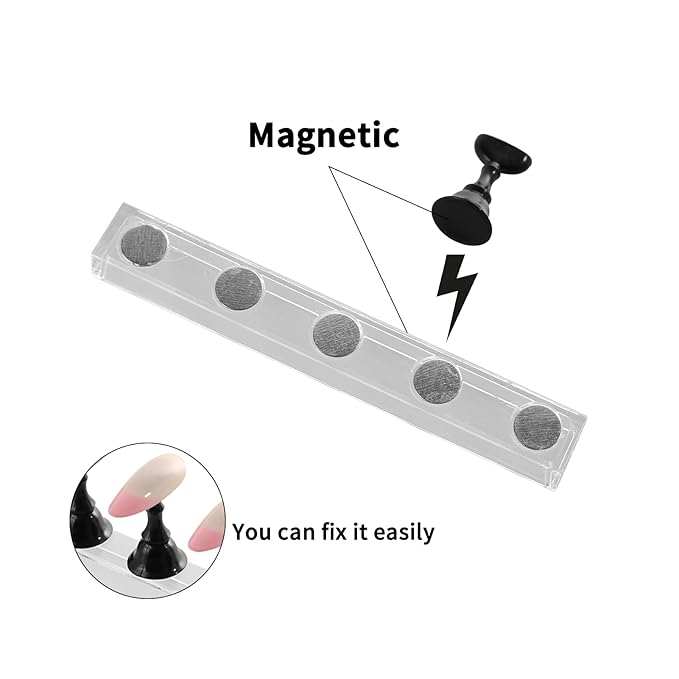 4-in-1 Black Nail Stand & Holder - Magnetic Tips, Beginner Acrylic Nail Art Kit, Salon Equipment & Decor