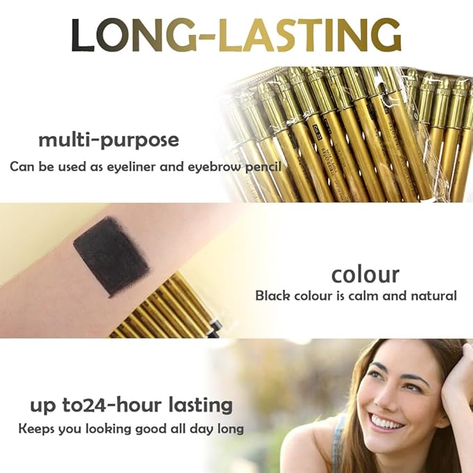 12 Pcs Black Pencils Set for Paint to Draw Eyebrows, Eyeliner, Eyelids, Hair, Beard,Etc. Daily Makeup (BLACK-12pcs)