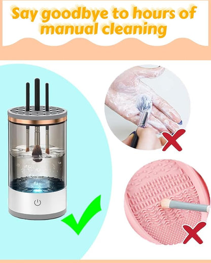 Makeup Brush Cleaner Machine Electric Makeup Brush Cleaner Automatic Cosmetic Brush Cleaner with Brush Clean Mat Spinning Makeup Brush Cleaner Fit For All Size Brush USB Charging Makeup Brush Cleaner