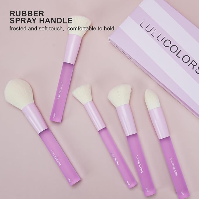 5-Piece Light Purple Face Makeup Brush Set – Soft, Cruelty-Free Synthetic Bristles with Translucent Rubber Handles, Makeup Brushes for Powder, Blush & Contour – Essential Brush Collection