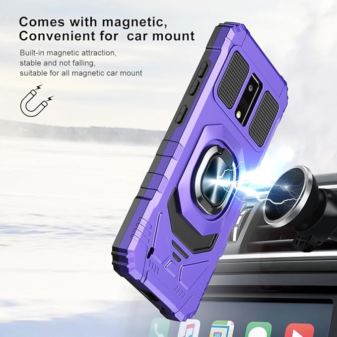 for Blu View 4 Case with 1 Pack Screen Protector,Dual Layer Hybrid Heavy Duty Defender Protection,Sleek Rugged Reinforced Cushion Corner Kickstand Shockproof Bumper Cover for Blu View 4 B135DL Purple