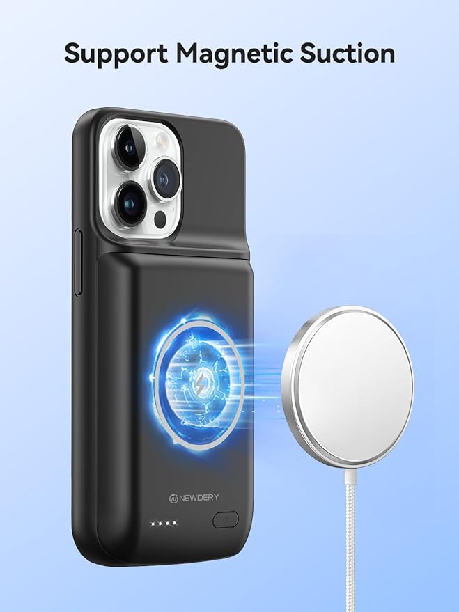 NEWDERY 10000mAh Battery Case for iPhone 15 Pro Max/Plus, USB C Qi Wireless Charging,Portable Protective Charger Case Battery Pack