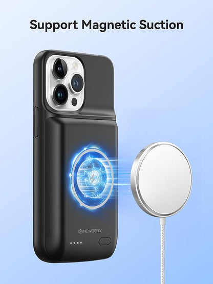 NEWDERY 10000mAh Battery Case for iPhone 15 Pro Max/Plus, USB C Qi Wireless Charging,Portable Protective Charger Case Battery Pack