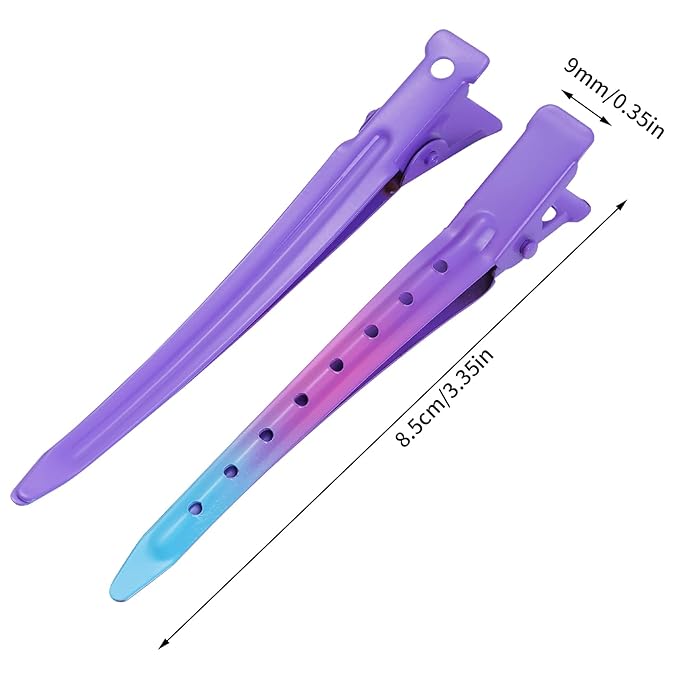 24 Packs Duck Bill Clips, Bantoye 3.35 Inches Rustproof Metal Alligator Curl Clips with Holes for Hair Styling, Hair Coloring, Gradient Purple