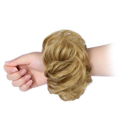MORICA 1PCS Messy Hair Bun Hair Scrunchies Extension Curly Wavy Messy Bun Hair Synthetic Chignon Hairpieces for Women (27/24# (Strawberry Blonde & Bleach Blonde))