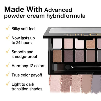 Nude Brown Eyeshadow Palette, Neutral Nude Brown Bronze Black White Pink Champagne Cream Eyeshadow Palette Makeup,Highly Pigmented Natural Eyeshadow for Woman Eyes Long Lasting Naturing-Looking 01
