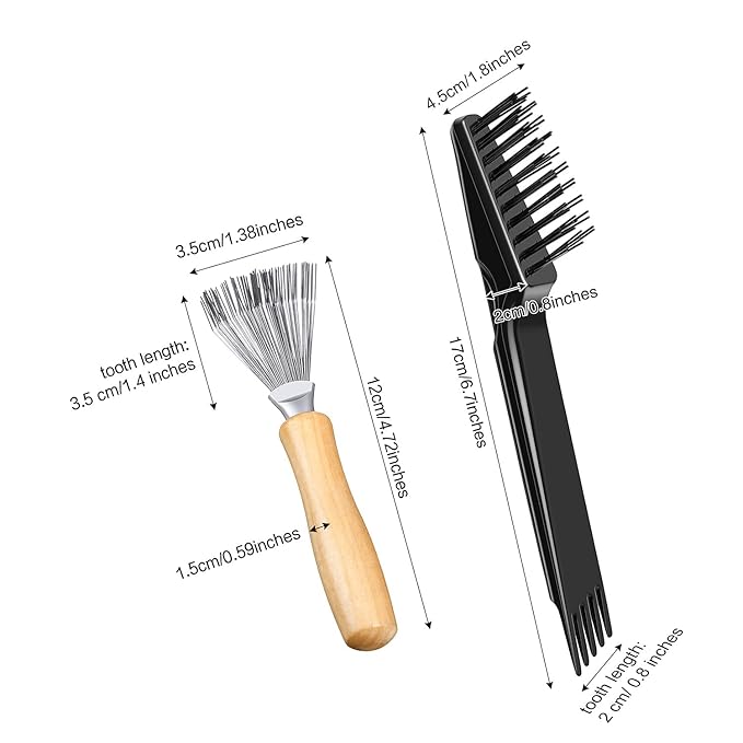 Boao 2 Pieces Hair Brush Cleaning Tool Comb Cleaner Brush Mini Comb Cleaning Hair Remover Tool for Removing Dust Home and Salon Use(Black, Wood Color)