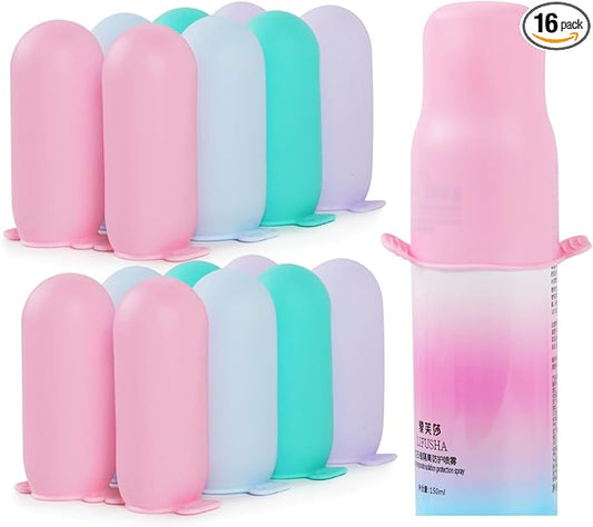 16 Pack Travel Essentials Silicone Bottle Covers,Accessories Luggage for Women Men,Travel Size Toiletries,Elastic Sleeves for Leak Proofing,Cruise Ship Essentials,Cruise Essentials 2024