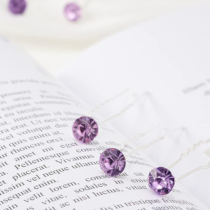 20 Pack (Violet) Rhinestone Hair Pins Crystal Hair Clips for Bridal Wedding Women Hair Jewelry Accessories, with Clear Container