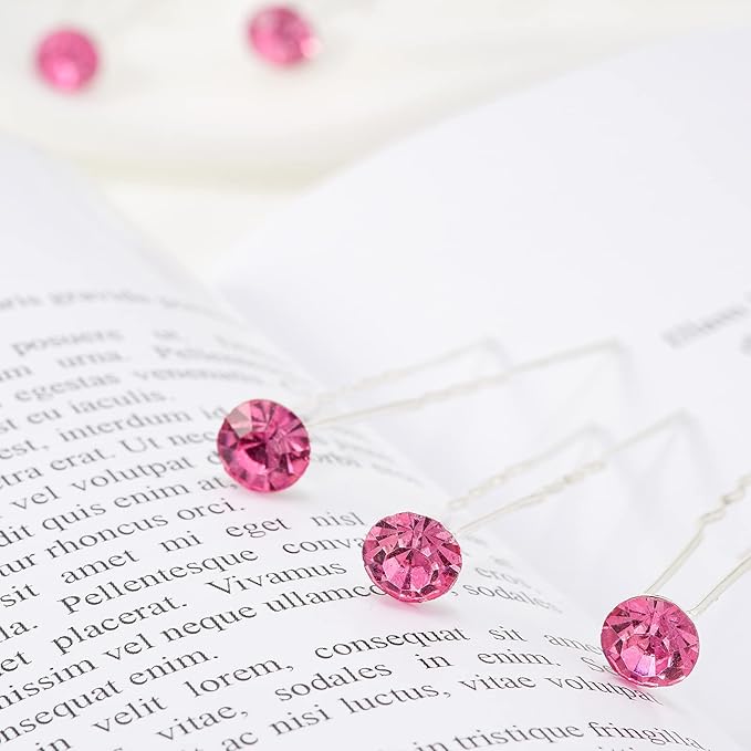 20 Pack (Pink) Rhinestone Hair Pins Crystal Hair Clips for Bridal Wedding Women Hair Jewelry Accessories, with Clear Container