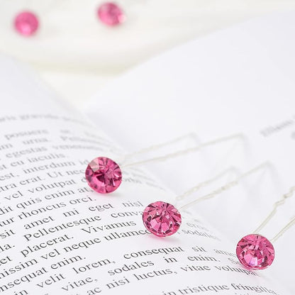 20 Pack (Pink) Rhinestone Hair Pins Crystal Hair Clips for Bridal Wedding Women Hair Jewelry Accessories, with Clear Container