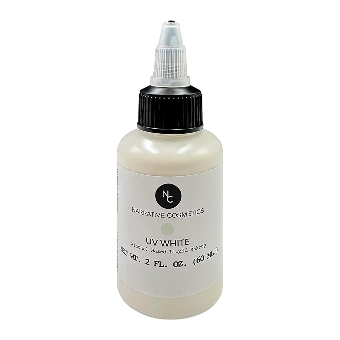 UV Fluorescent Alcohol Airbrush Paints - 2 fl oz, Glow Effect, Waterproof, Sweatproof, Highly Pigmented Liquid Makeup for Bodypainting, Film, TV, Festivals - UV White