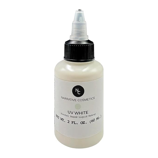 UV Fluorescent Alcohol Airbrush Paints - 2 fl oz, Glow Effect, Waterproof, Sweatproof, Highly Pigmented Liquid Makeup for Bodypainting, Film, TV, Festivals - UV White