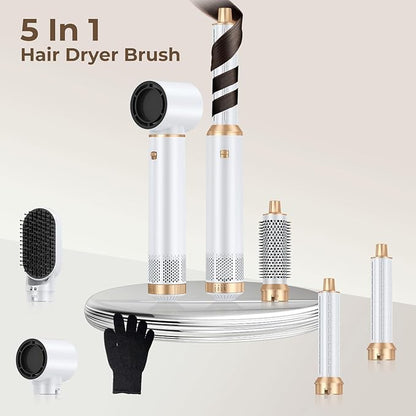 Blow Dryer Brush 5 in 1, Negative Ion Hair Dryer Brush Set Air Styler Curling Wrap Air Curler, Upgrade Hot Air Brush Curling Iron Hair Styling Tools As A Gift for Straight/Curl/Drying/Smoothing
