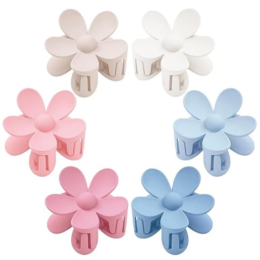 Flower Hair Clips 6 PCS Flower Claw Clips Daisy Clips for Women Matte Large Claw Clips Strong Hold Jaw Clamps Hair Accessories for Thick Hair 6 Colors