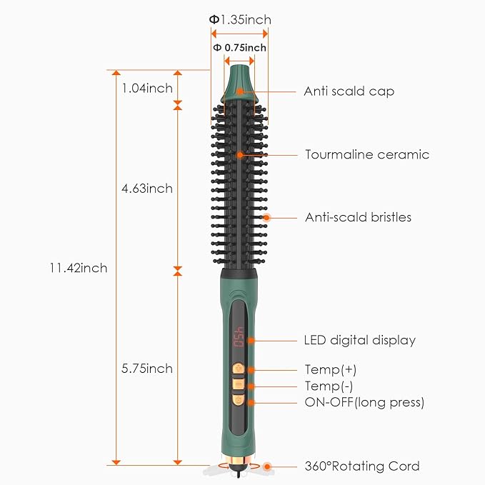 3/4 Inch Barrel Thermal Round Brush, Volume Heat Styling Brush for Men and Women Medium Thin Curly Straight Hair, Heated Curling Iron,12 Temperature Setting (1.35 Inch with Bristles)