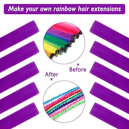 20 Inch Colored Hair Extensions Party Highlights Straight Colorful Clip In Hair Extensions Synthetic Rainbow Hairpieces for Girls Kids Gift(10Pcs Purple)