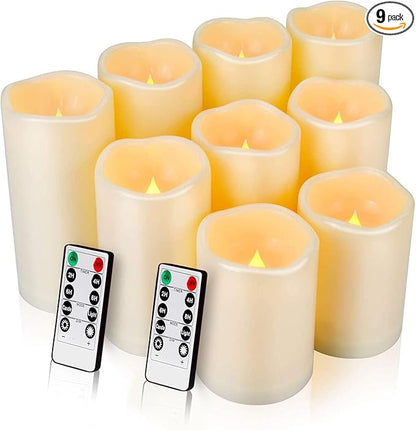 Enido Flameless LED Candles Battery Operated Pack of 9 Pillar Candles