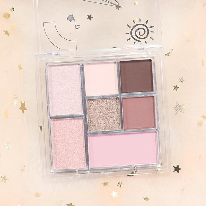 Seven Color Matte Shimmer Eyeshadow Makeup Palette, Nude Pink & Brown 7 Color Series Silky Powder Eyeshadow, Daily Dating Makeup Eye shadow Box, Easy to Carry, Vegan & Cruelty-Free, 0.25 Oz, 19#
