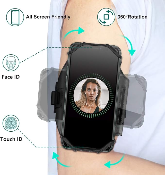 VUP Detachable Running Phone Holder 360°Rotatable Armband for iPod MP3 Player iPhone, Fits All 4-6.7 Inch Smartphone Device, with Key Holder for Running Hiking Biking (Black-Detachable)