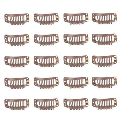 20pcs 9-Teeth Stainless Snap Comb Wig Clips, Hair Extension Clips, Wig Accessories Clip, Diy Clips for Hairpieces Wigs hair extensions (Light Brown)