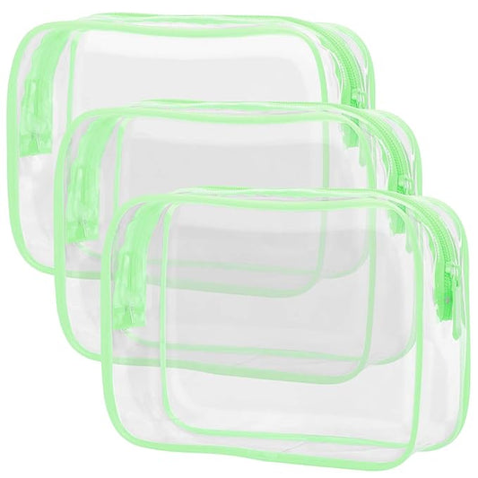 PACKISM TSA Approved Toiletry Bags - Clear Makeup Bags, Waterproof Quart Size, Travel Makeup Cosmetic Bags for Women, Carry On Airport Airline Compliant, 3 Pack, Green